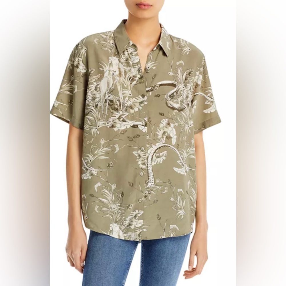 Anine Bing ✨Bruni Tropical Shirt ✨Green Khaki Hawaiian Relaxed Beach Boho ✨Large